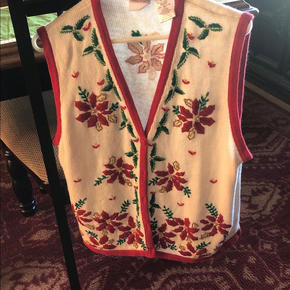Bobbie Brooks Red and Green Floral  holiday sweater vest